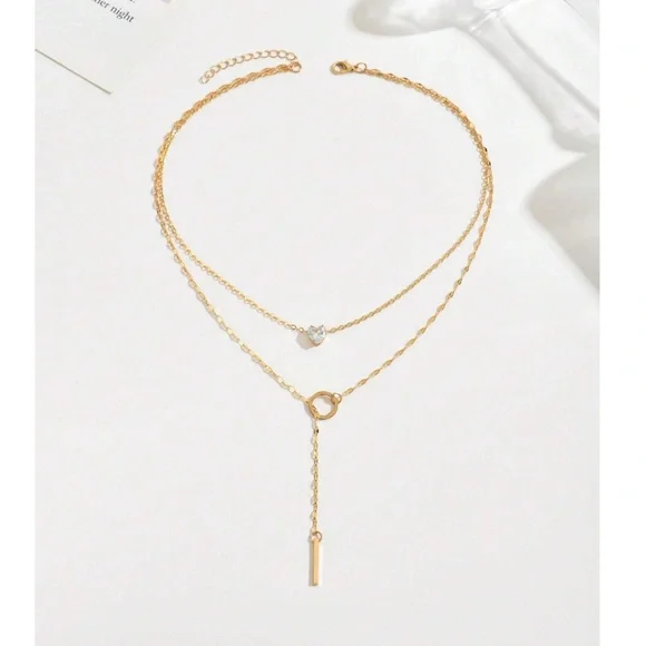 Luxe Gold Tone Cubic Zirconia Multilayer Lariat Necklace - Picture 2 of 3